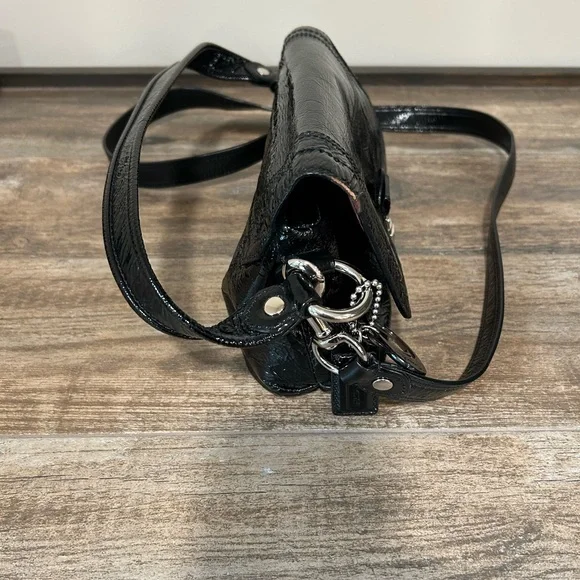 COACH POPPY GLOSSY PATENT LEATHER BAG PURSE 18161 BLACK 2 STRAPS CROSSBODY - Picture 15 of 15